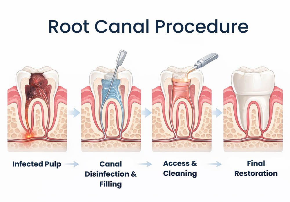 Root canal procedure illustration